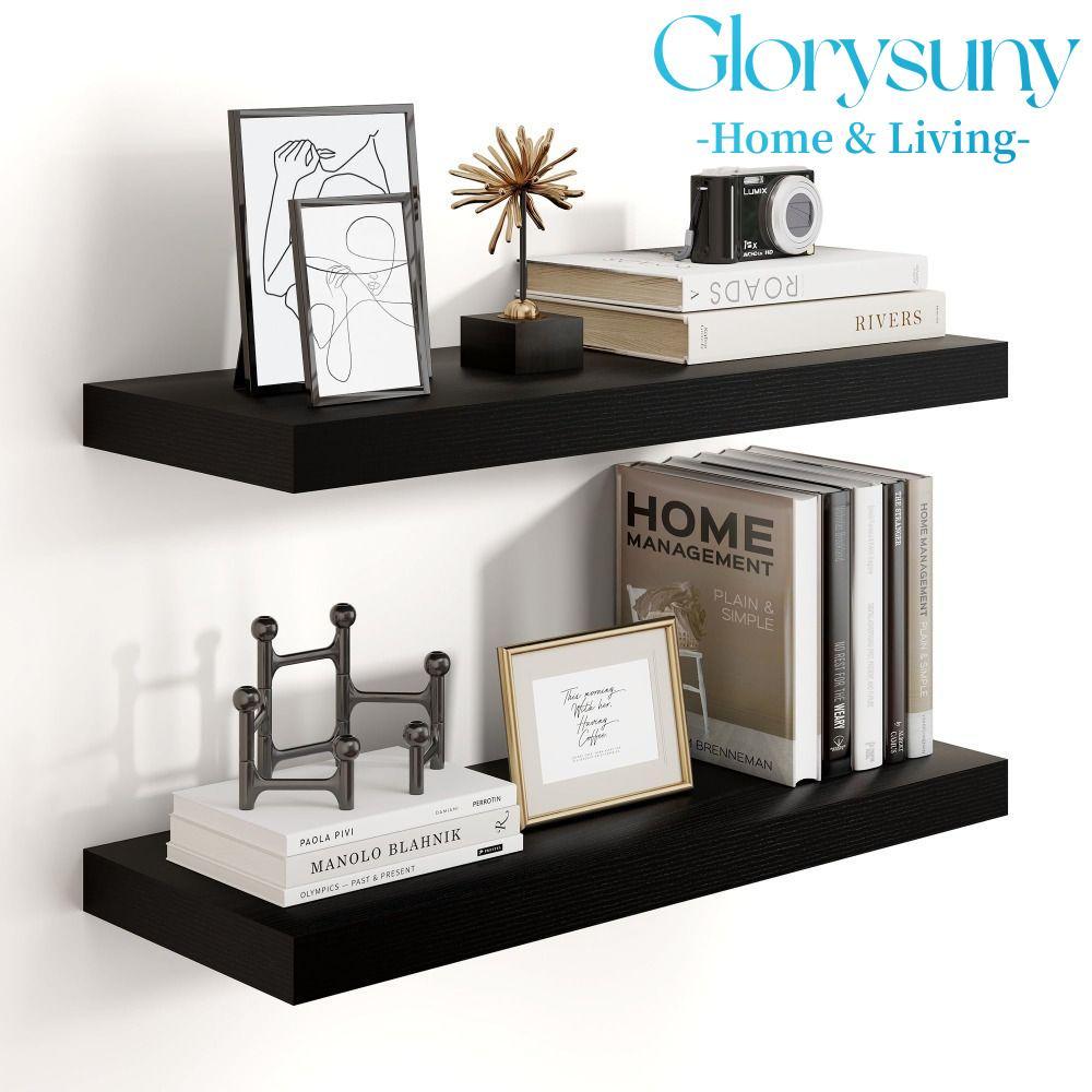 GLORYSUNY ชั้นวางของลอยน้ํา 1 ชิ้น, ชั้นเก็บของลึกขึ้นไม้, ชั้นวางห้องน้ําติดผนังอเนกประสงค์หนาแข็งแรงสําหรับห้องนั่งเล่นห้องนอนครัว