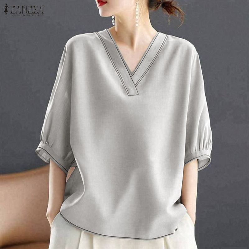 เสื้อเชิ๊ตผู้หญิง สไตล์เกาหลี ทรงหลวม แขน3/4 คอกลม ราคา ถูกที่สุด ดีลบีเคเค แกลเลอรีภาพที่ 5