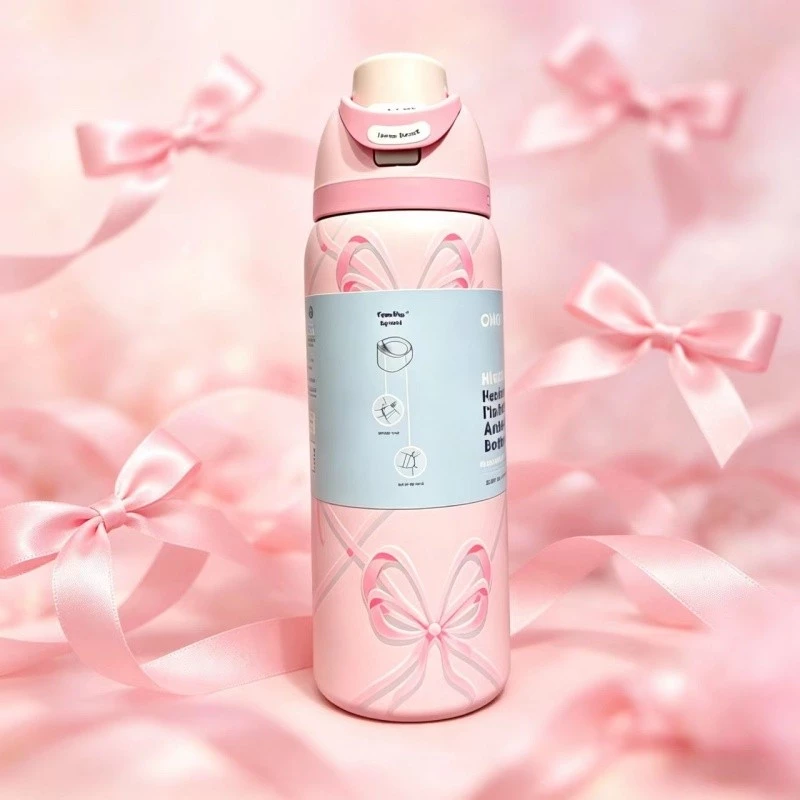 Owala FreeSip ขวดน้ําสแตนเลส 24 & 32oz ป้องกันการรั่ว BPA-Free Sports Travel Bottle with Straw & Wide Mouth – Pink Ribbon UO Exclusive Limited Edition