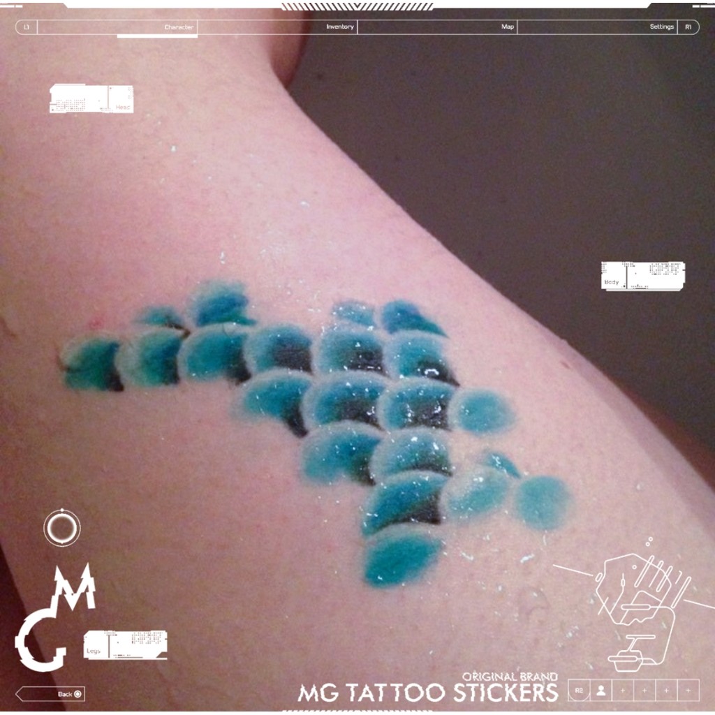 MG TATTOO Deep Sea Haze Blue Mermaid Scales Beautiful Fresh Girl Scales TATTOO สติกเกอร์