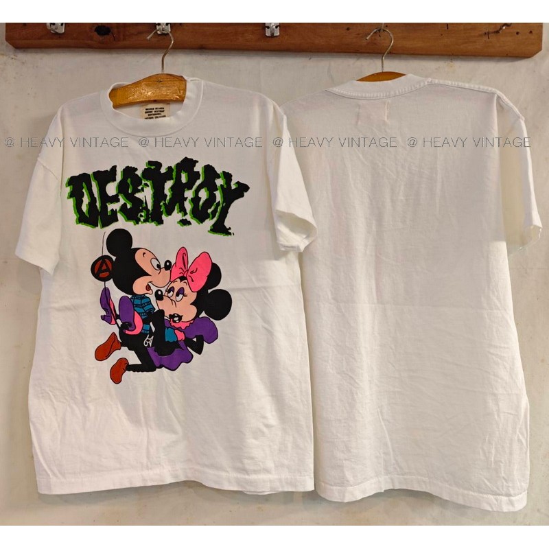 DESTROY  X MICKEY DESTROY กลับตะเข็บ เสื้อการ์ตูน ลายกวนตีน มิกกี้ ตรึงกางเขน เสื้อวินเทจ heavy vintage shirt