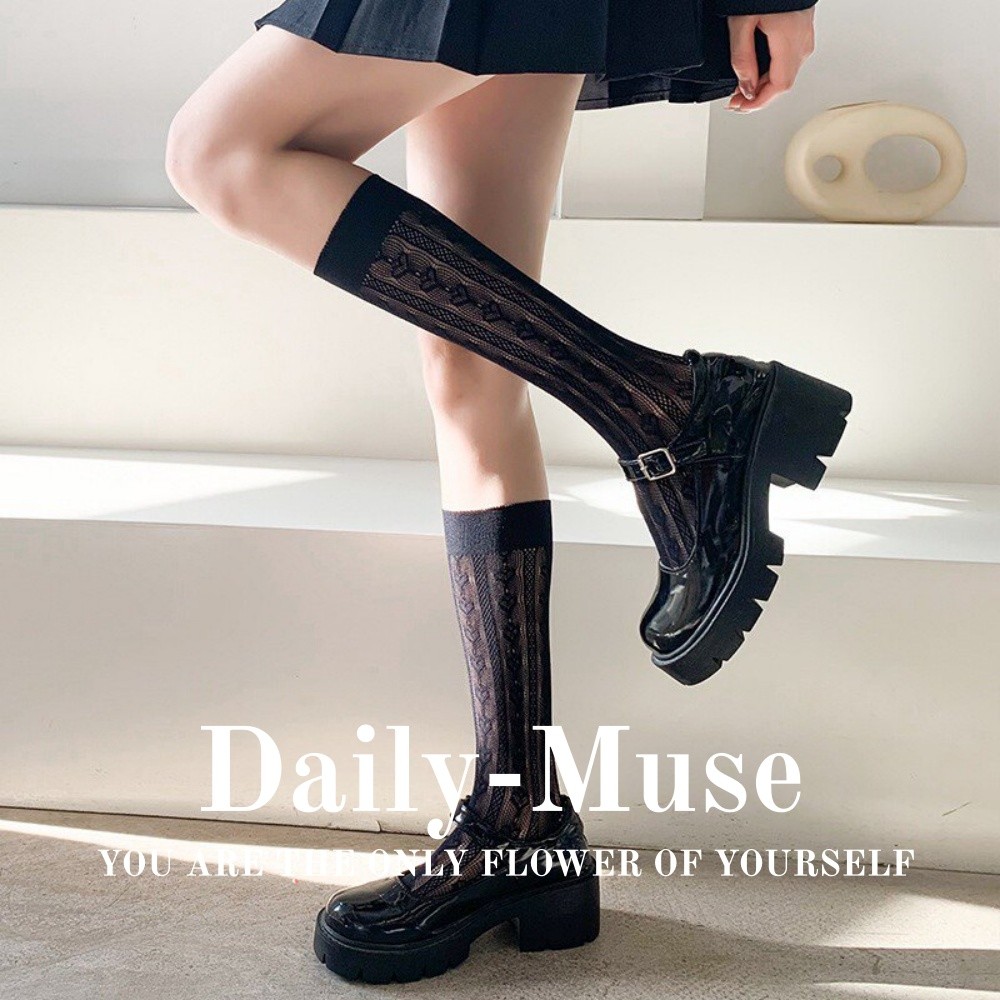 Daily-Muse ถุงเท้าครึ่งแข้งแต่งลูกไม้สำหรับผู้หญิง / สไตล์ญี่ปุ่น (JK), Lolita และถุงเท้าแบบย่น