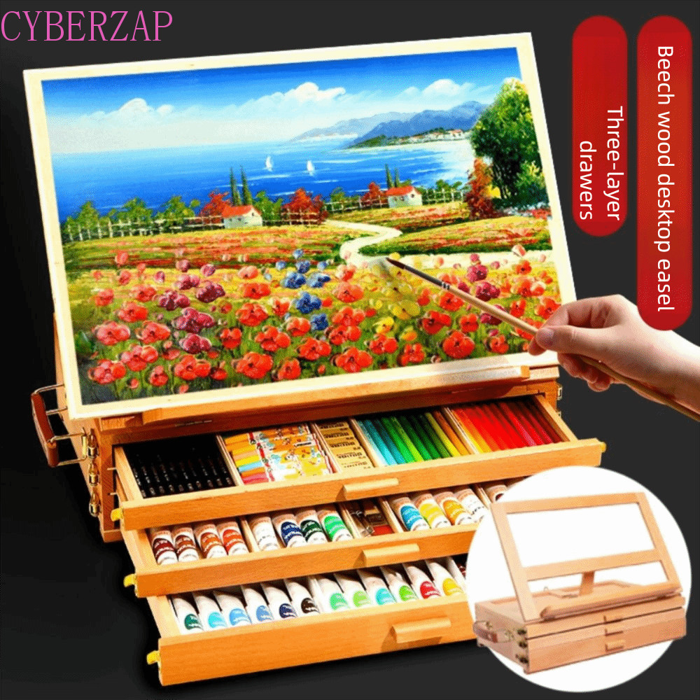 CYBERZAP Beech Wooden Table Stand, Adjustable Multifunctional Art Painting Stand Box, Outdoor Painti