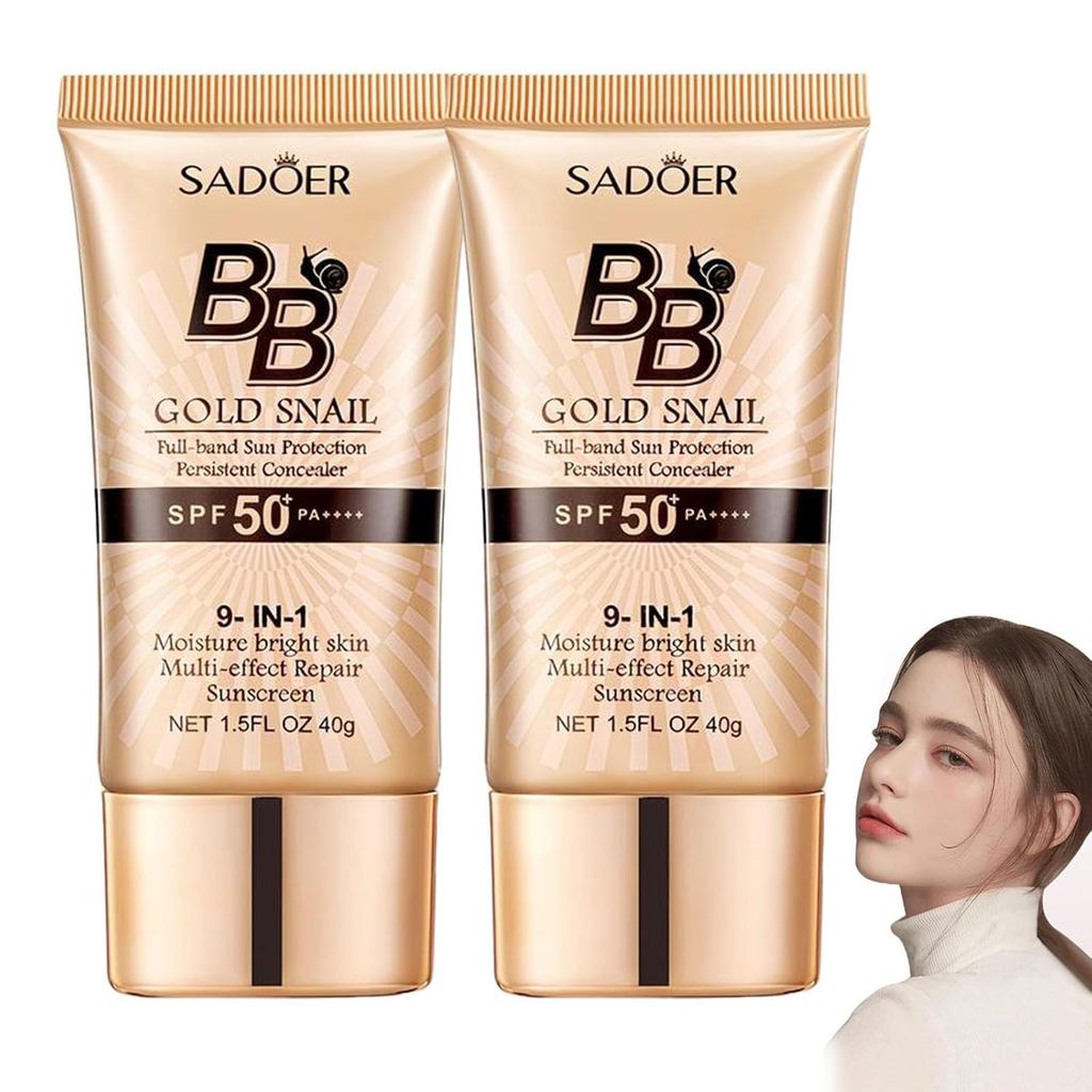 Sadoer BB Cream - Sadoer BB Gold Snail Sunscreen, BB Cream with spf 50, Foundation Full Coverage Tin