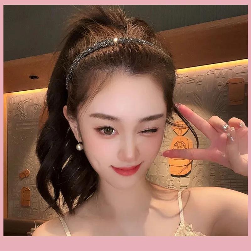 ลื่น Rhinestone ผม Hoops ผู้หญิงฟันยืดหยุ่น s สําหรับผู้หญิงเงาหรูหราผม Hoops null