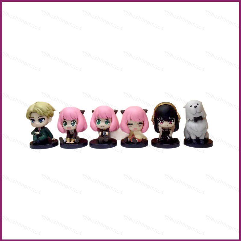 YT4 6pcs SPY x FAMILY Anya Forger Lloyd Forger Sit-Down Chibi Action Figure Collections เครื่องประดั