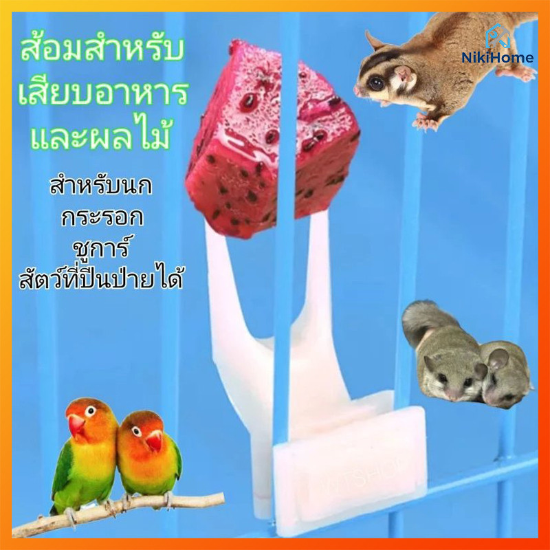 ส้อมผลไม้พลาสติกสําหรับนกนกแก้วอุปกรณ์อาหารสัตว์เลี้ยงกรงที่วางอาหารสัตว์เลี้ยงให้อาหาร ชม สามารถใช้ซ้ำได้