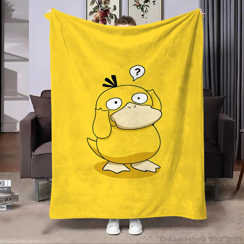 น่ารักโปเกมอน ผ้าห่ม Psyduck สบายเป็นมิตรกับผิวโซฟานุ่มเตียงห้องนั่งเล่นผ้าห่มห้องนอนเหมาะสําหรับการเดินทางและของขวั