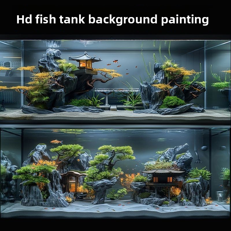HD สติกเกอร์พื้นหลังถังปลา 3d Visual Aquascaping สติกเกอร์ภายนอก Self-Adhesive