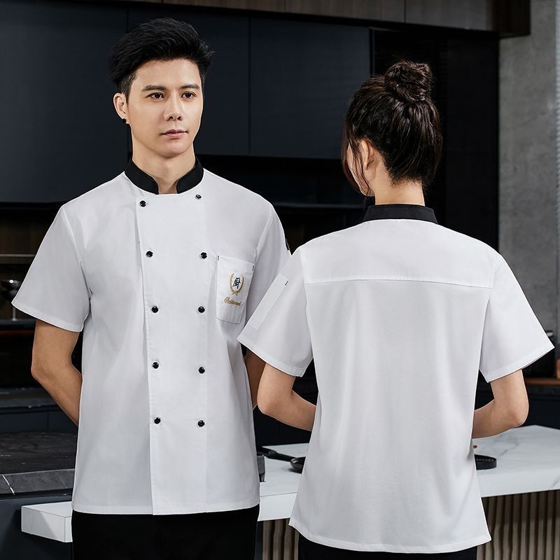 Chef Overalls แขนสั้น Breathable Season Catering โรงแรมร้านอาหารห้องครัว Canteen ผู้ชายผู้หญิง Overa