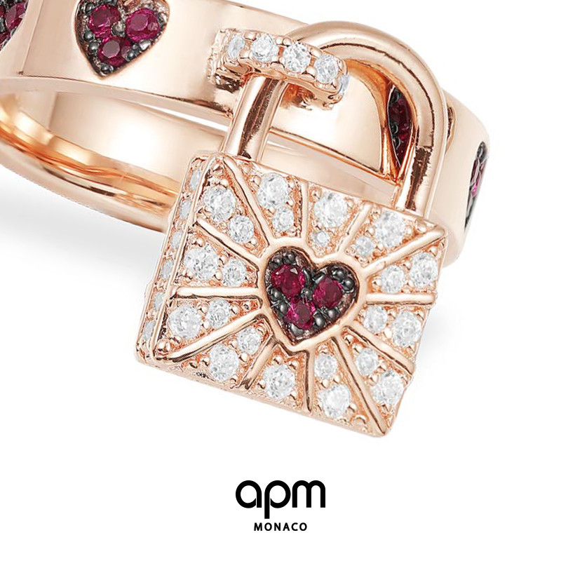 แหวนสไตล์ APM Monaco Love Lock สีโรสโกลด์สำหรับหญิง งานฝีมือปราณีต