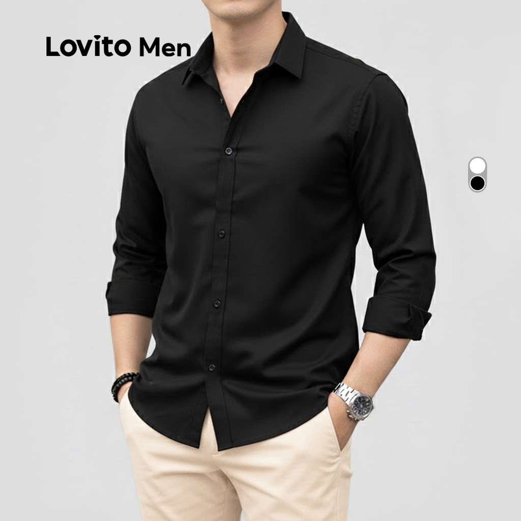 Lovito Men เสื้อเชิ้ตดีไซน์เรียบหรูสำหรับผู้ชาย เหมาะใส่ได้ทุกฤดู LNE114085