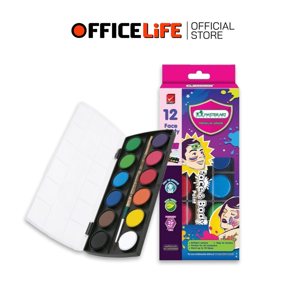 Master Art (มาสเตอร์อาร์ต) สีทาหน้า และ ร่างกาย แบบ 12 สี Face & Body Paint เหมาะสำหรับเด็กอายุ 3 ปี