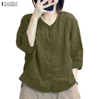 ZANZEA ผู้หญิงเกาหลีฤดูใบไม้ผลิฤดูใบไม้ร่วงคอ V 3/4 แขน Sing…