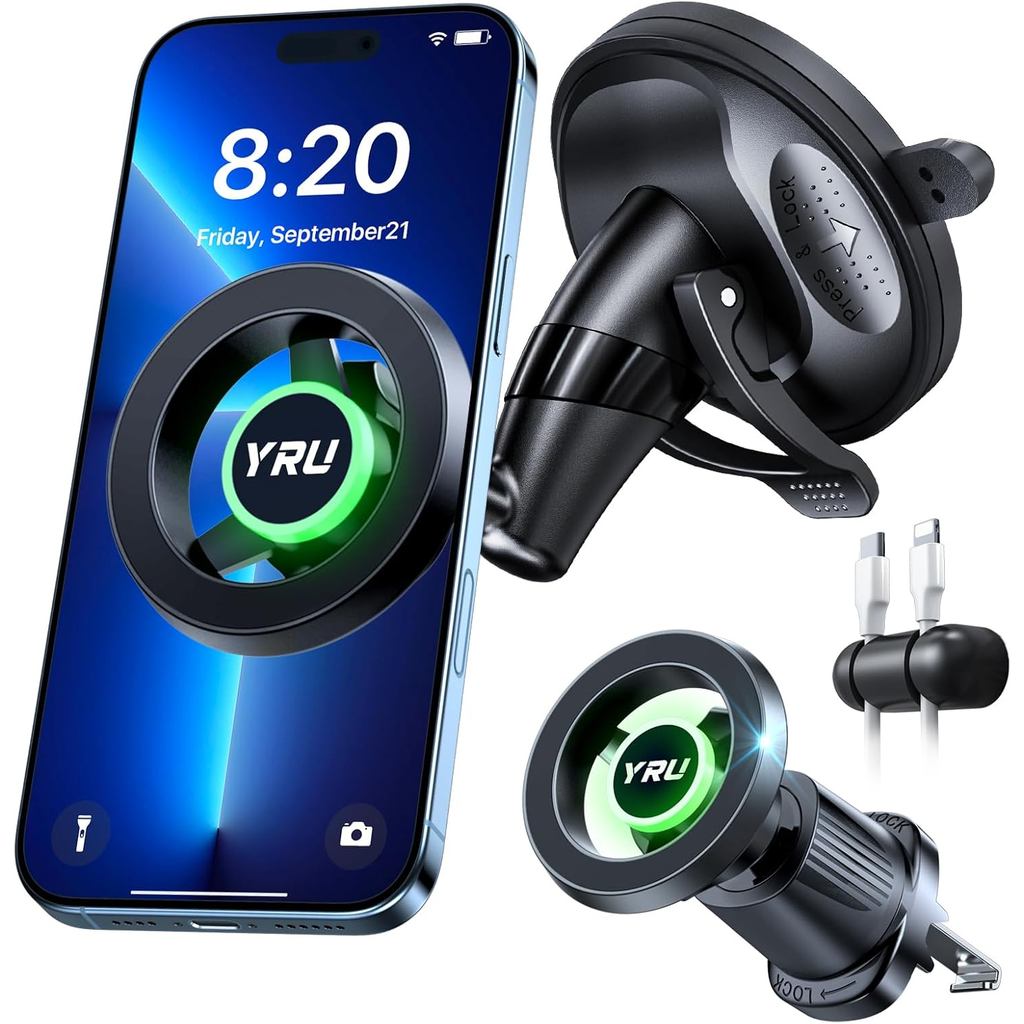 YRU [อัพเกรดที่แท้จริงและสิทธิบัตร] ที่วางโทรศัพท์ในรถยนต์สําหรับ Magsafe [98 + LBS ดูดที่แข็งแกร่งท