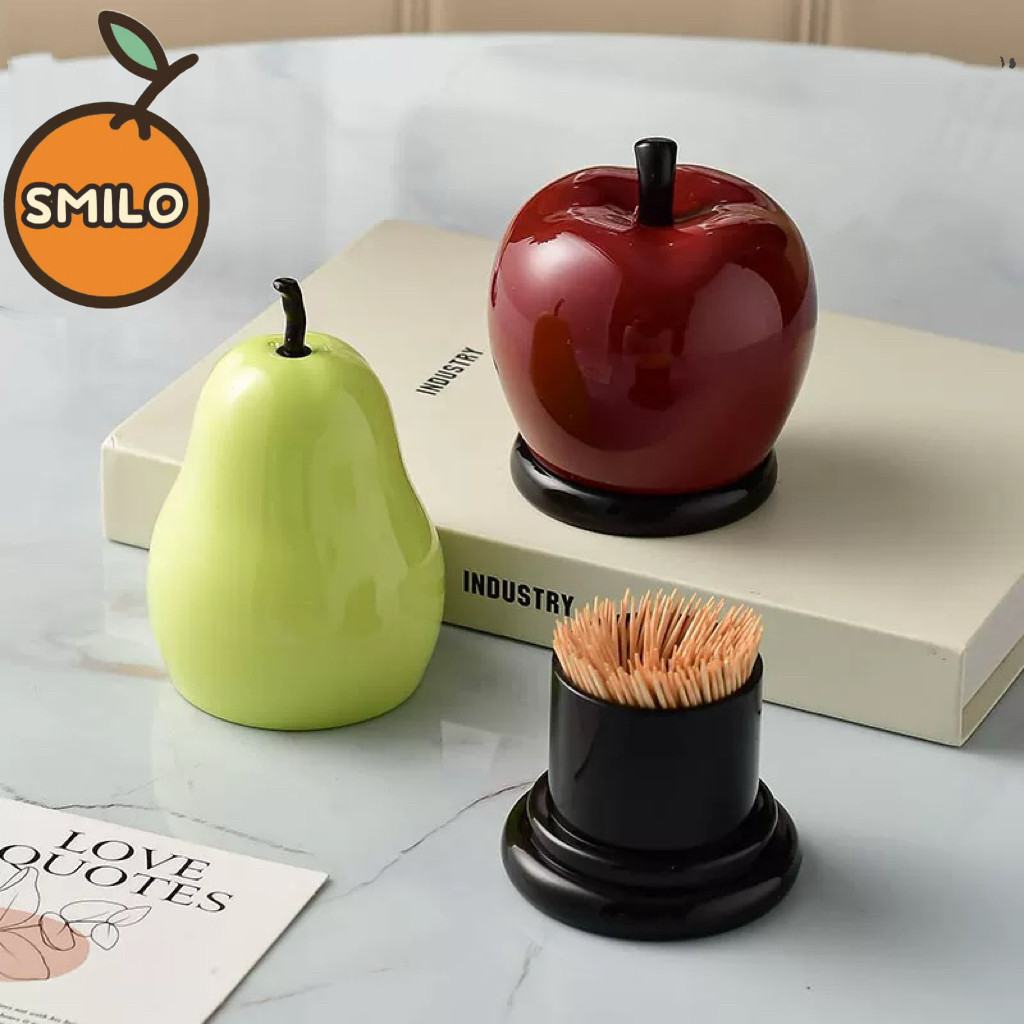 SMILO กล่องใส่ของ กล่องไม้จิ้มฟัน รูปแอปเปิล ครัวเรือน ป้องกันฝุ่น พลาสติกทนทาน ใช้งานง่าย