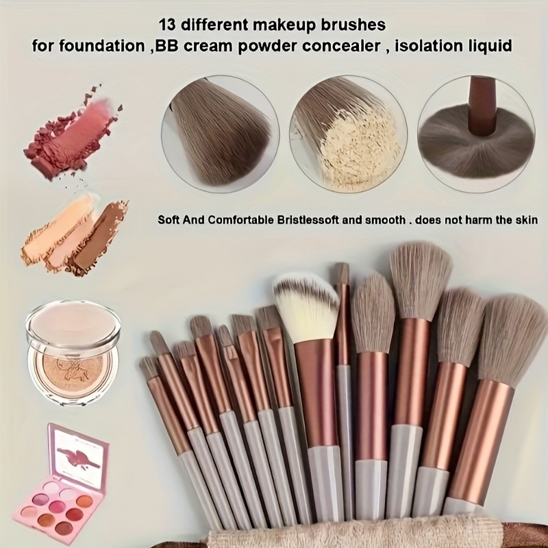 13pcs makeup brushes set (with free storage bag), blush brushes, shadow brushes, eyeshadow brushes a