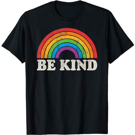 LGBTQ Be Kind Gay Pride LGBT Ally Rainbow Flag Retro Vintage เสื้อยืด