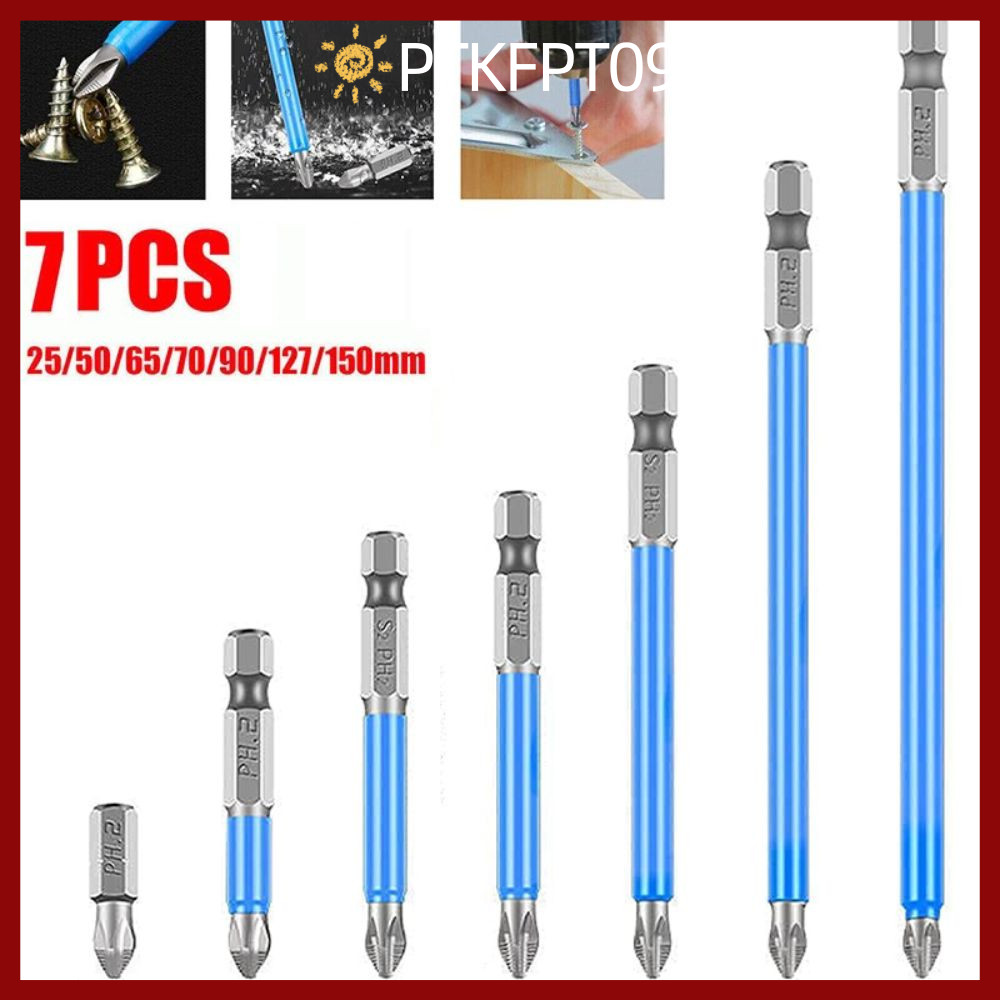 PTKFPT09 7 ชิ้น/เซ็ตไขควงแม่เหล็กชุด Bit, Hex Shank Anti-Slip Cross Bit, ทนต่อการสึกหรอความแข็งสูง P