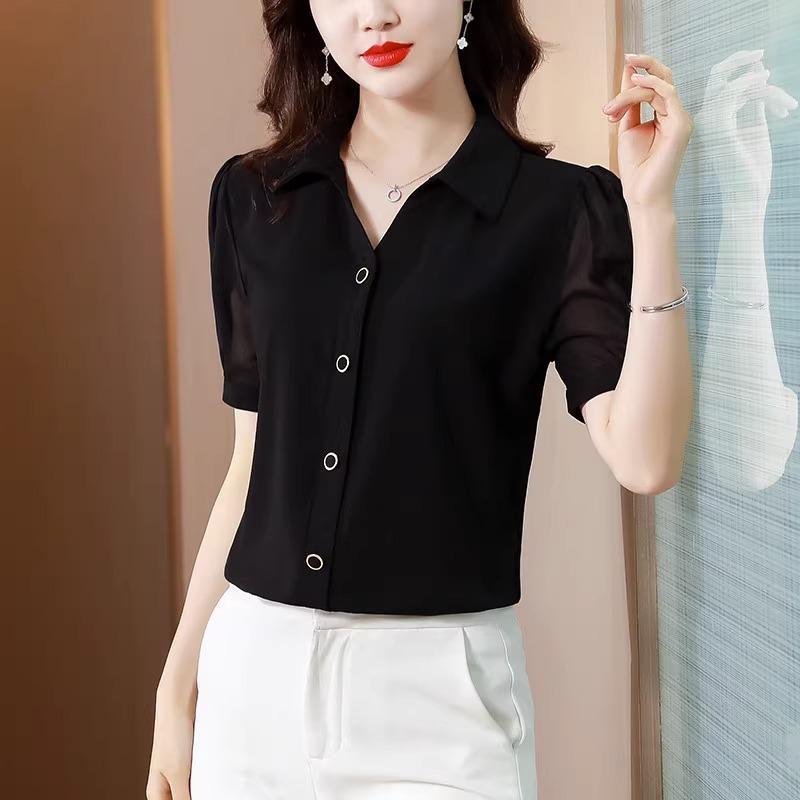 Red Berry เสื้อชีฟองแขนสั้นผู้หญิง ทรงหลวม ช่วยให้ดูผอมเพรียว W692