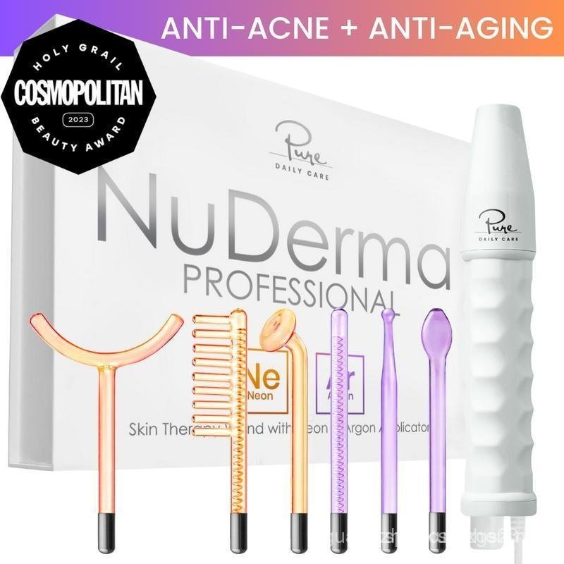 NuDerma Professional High Frequency Wand by Pure Daily Care with Argon & Neon Applicators Anti-Aging