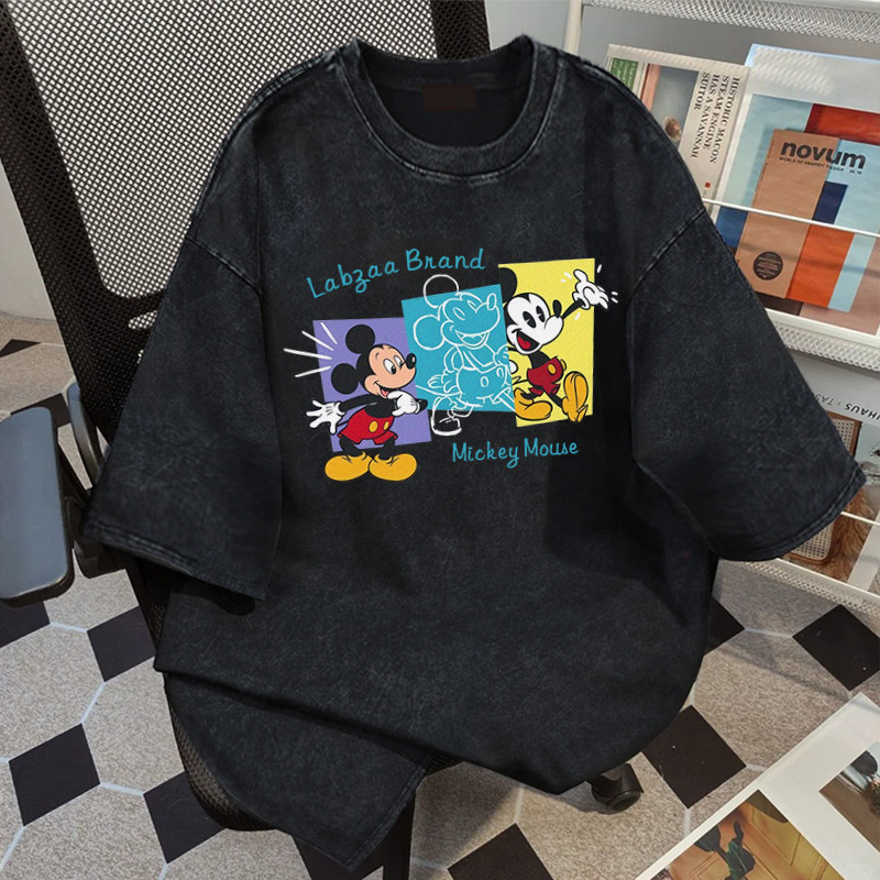 LABZAA ยอดนิยมสไตล์อเมริกัน เสื้อยืดทรงหลวม ลายพิมพ์การ์ตูน Mickey Mouse ใส่สบาย ผ้าหนายับยากรีดง่าย ผ้าฝ้าย YG3949 ราคา ถูกที่สุด ดีลบีเคเค แกลเลอรีภาพที่ 2