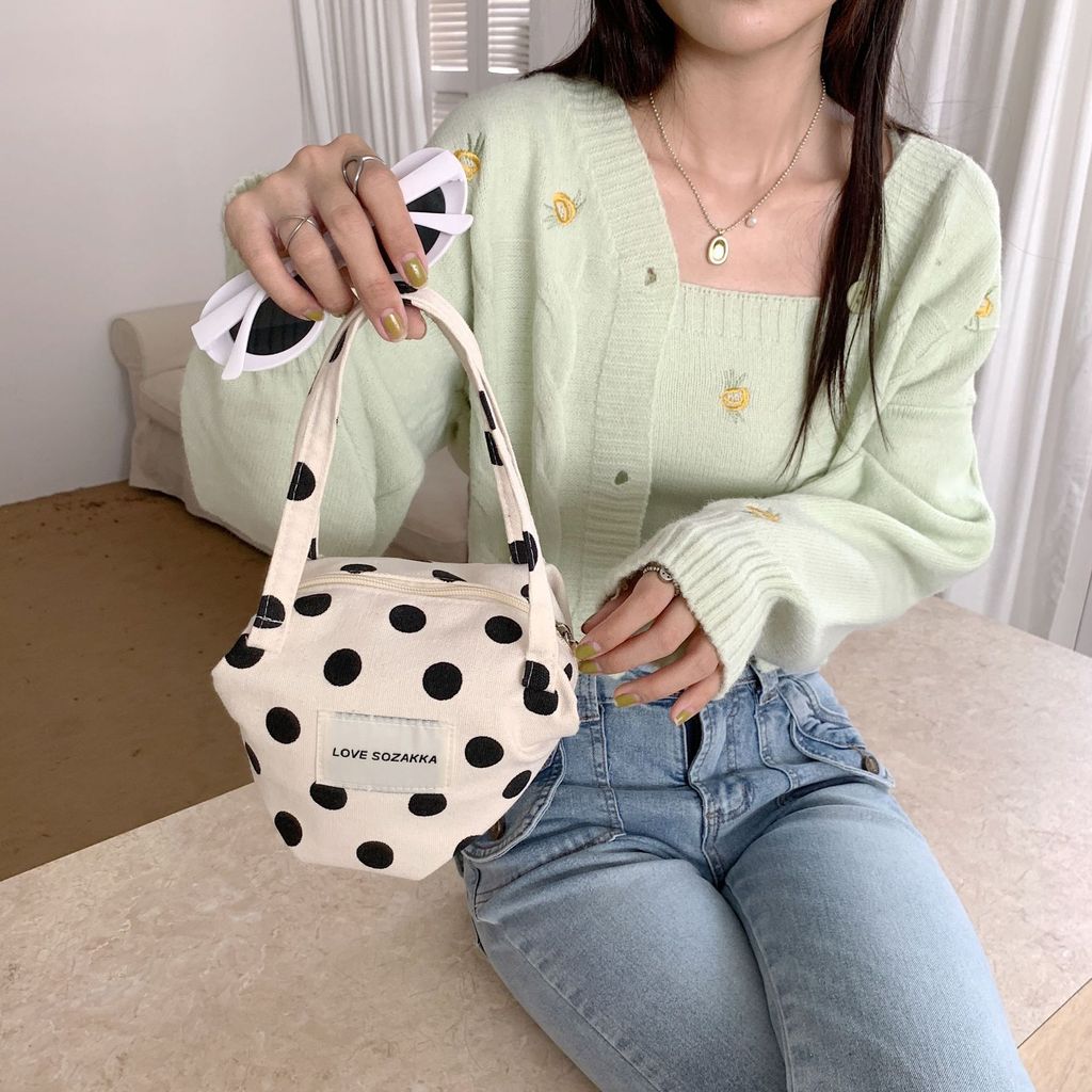 TTX Whole Store จัดส่งฟรีกระเป๋าถือผ้าใบสไตล์ Polka Dot Zebra Pattern Retro Hand Carry Mommy Bag