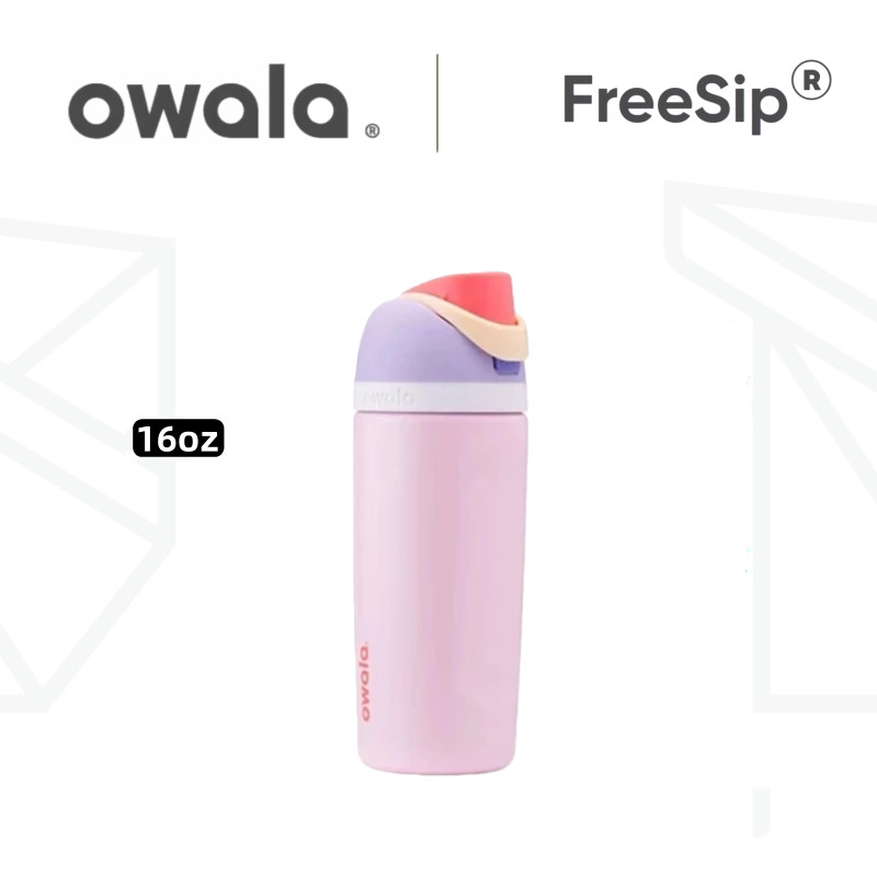 Owala Freesip Kids ขวดน้ํา 16 ออนซ์: ฉนวนป้องกันการรั่วไหลพร้อมหลอดและด้ามจับสําหรับโรงเรียน กีฬา