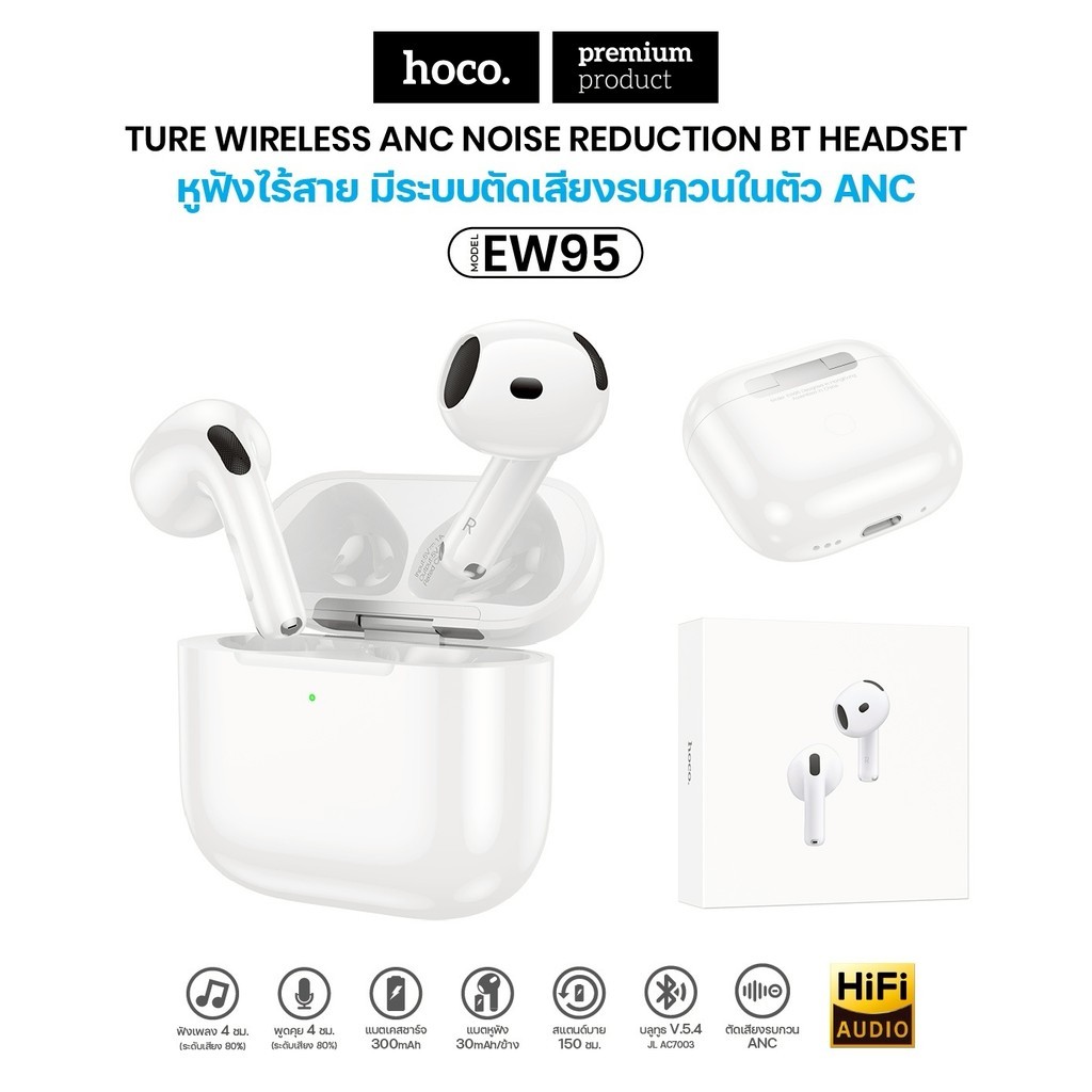 หูฟังบลูทูธ Hoco EW91/EW93/EW95 BT6.0 ระบบตัดเสียง แบตอึด 4 ชม. สเตอริโอ ระบบสัมผัส