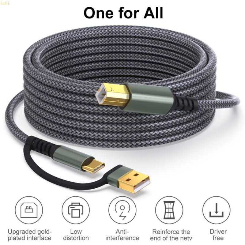 Infi 1m 2m 3 0m 5m สายเครื่องพิมพ์ USB Type C ถึง USB B ข้อมูลเชื่อมต่อเครื่องพิมพ์