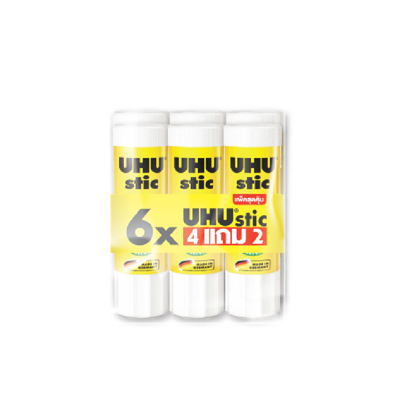 UHU กาวแท่ง สีขาว 8.2g (แพ็ค 6 แท่ง) กาวติดกระดาษเนื้อเนียน