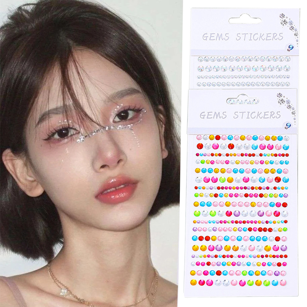 สติกเกอร์ตกแต่ง얼굴 3D แบบมีกาวพร้อมเพชรสังเคราะห์และคริสตัล ใช้สำหรับการแต่งหน้า