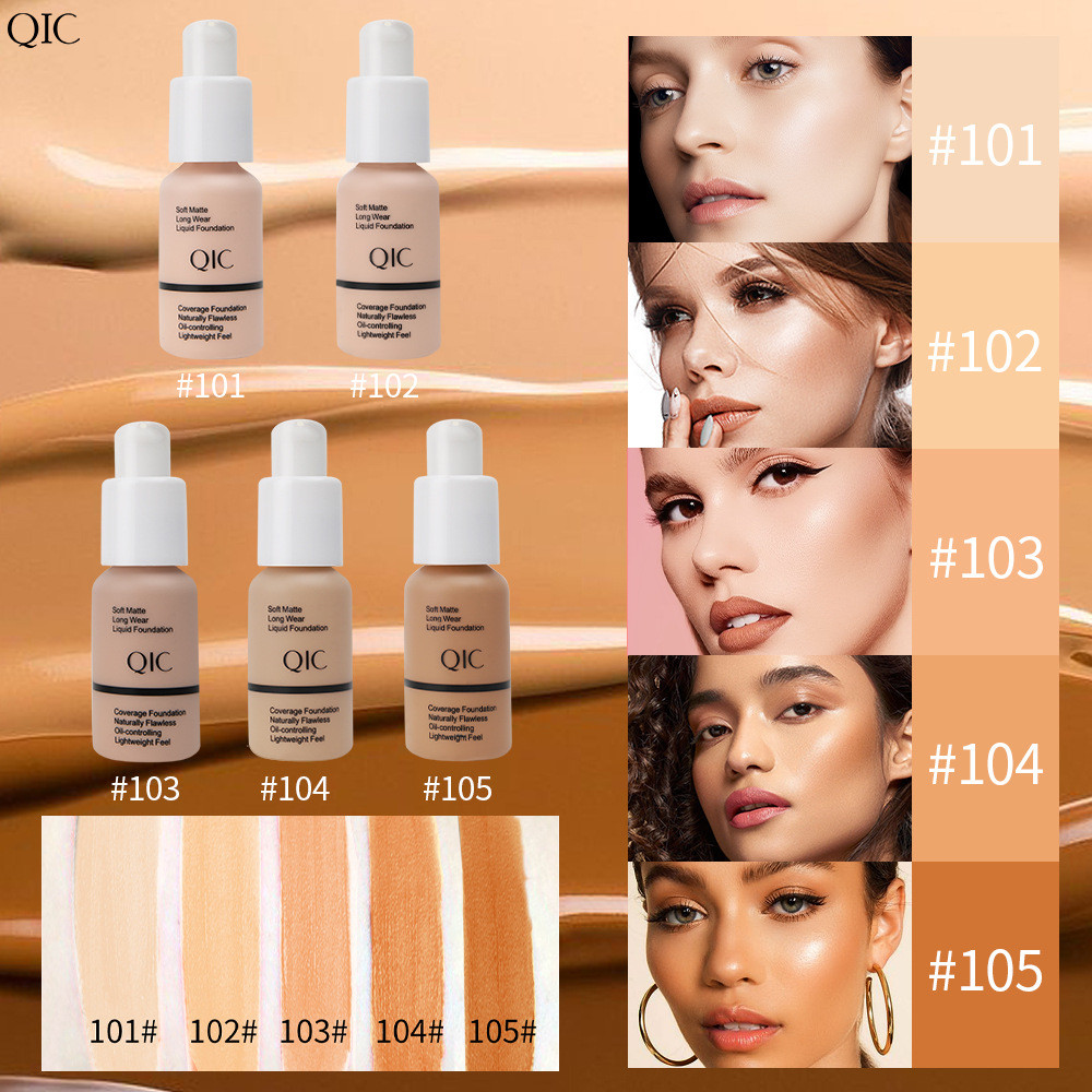 QIC คอนซีลเลอร์ Matte Liquid Foundation ไร้ที่ติครอบคลุมรูขุมขนที่มองไม่เห็น Natural Moisturizing Fo