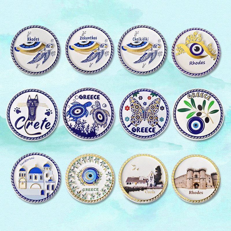 Greece ตู้เย็นสติกเกอร์ Santorini Clare Island Rhode Island Tourist Attractions Collection ของที่ระล