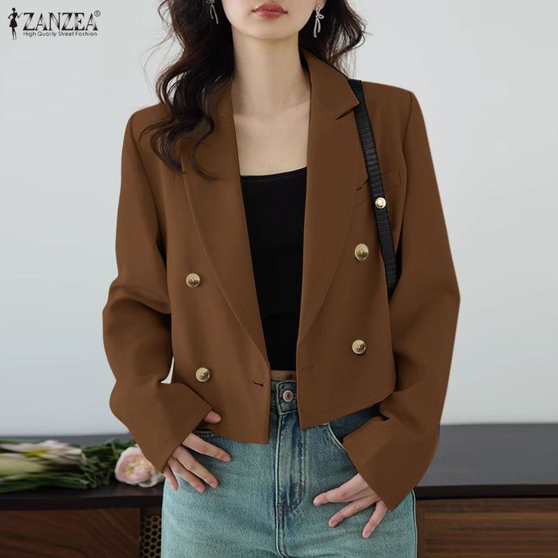 ZANZEA ผู้หญิงเกาหลีธุรกิจขั้นสูงปกแขนยาว Double-Breasted Elegant Officewear Blazer — صورة 5