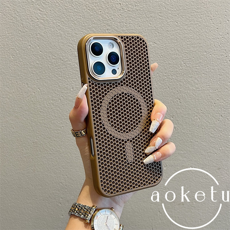 กรอบโลหะตาข่ายกระจายความร้อนเคสโทรศัพท์แม่เหล็กเหมาะสําหรับ ไอโฟน 11 12 13 14 15 16 มือโปร สูงสุด รวมทุกอย่างป้องกันการตกปกแข็งระบายอาก
