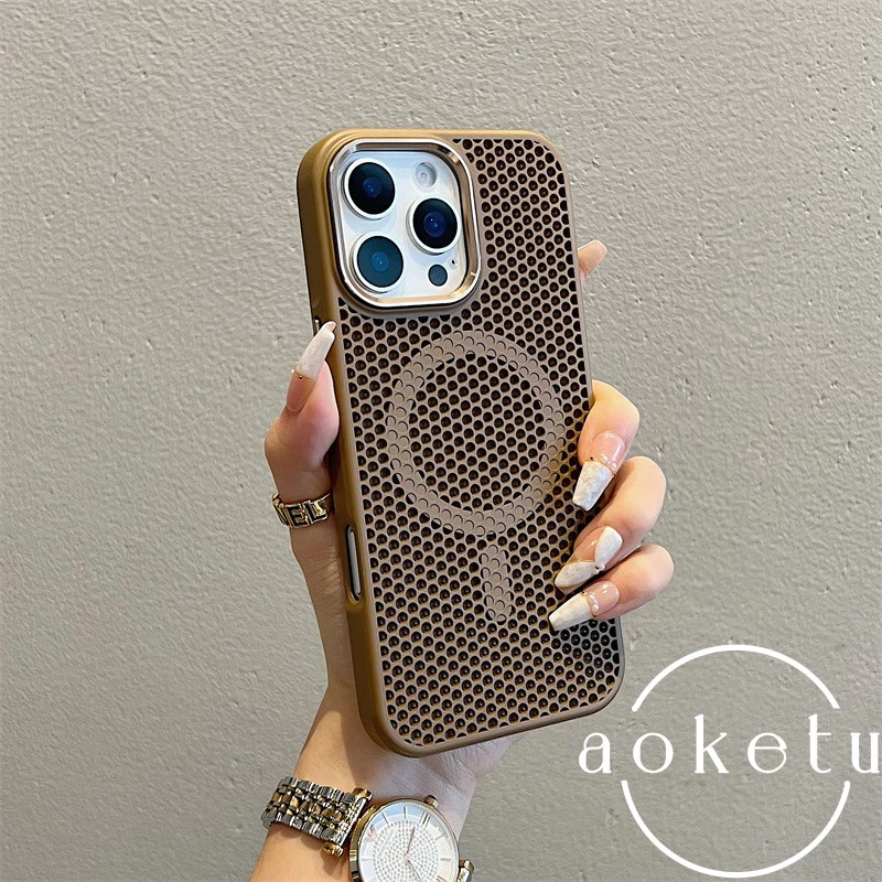 กรอบโลหะตาข่ายกระจายความร้อนเคสโทรศัพท์แม่เหล็กเหมาะสําหรับ ไอโฟน 11 12 13 14 15 16 มือโปร สูงสุด รวมทุกอย่างป้องกันการตกปกแข็งระบายอาก