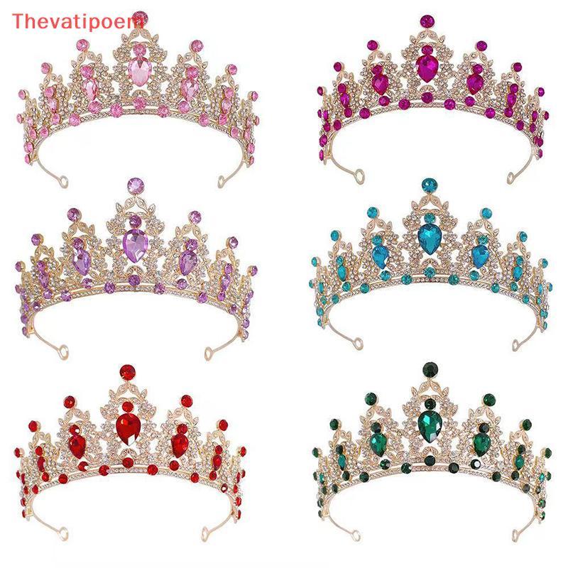 [Thevatipoem] หรูหราคริสตัลมงกุฎเจ้าหญิงอุปกรณ์เสริมผม Tiara สําหรับผู้หญิง Rhinestone งานแต่งงานเจ้าสาวมงกุฎเครื่องประดับใหม่ร้อน