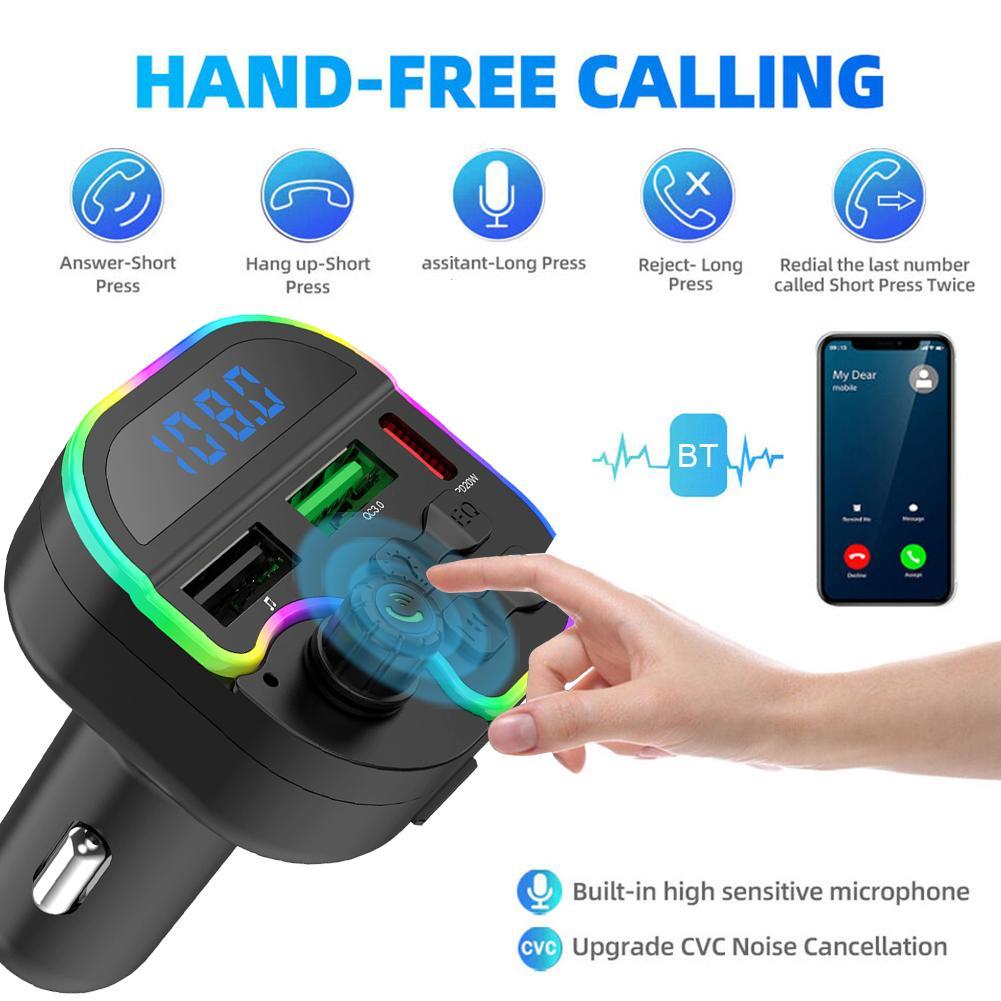 บลูทูธ 5.0 รถเครื่องส่งสัญญาณ Fm Pd30w Qc3.0 Type-c Dual Ambient แฮนด์ฟรีไร้สาย 3.1a I9j4