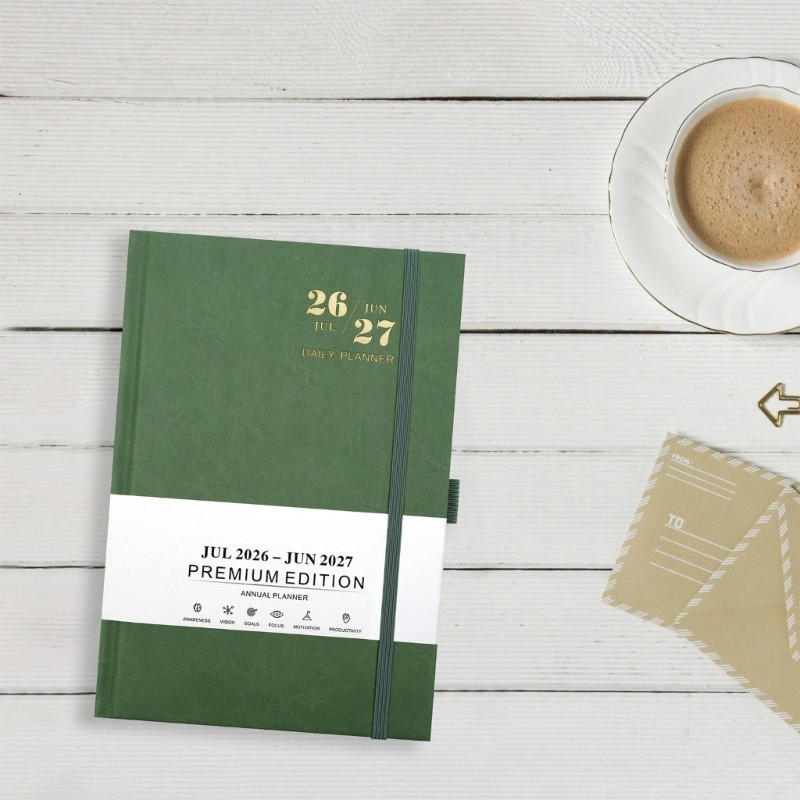 ตะกั่ว 2026-2027 วัน Planner 384 หน้า PU หนังวิชาการ Planner 12 เดือนจาก Jul 2026-Jun 2027 สําหรับ D