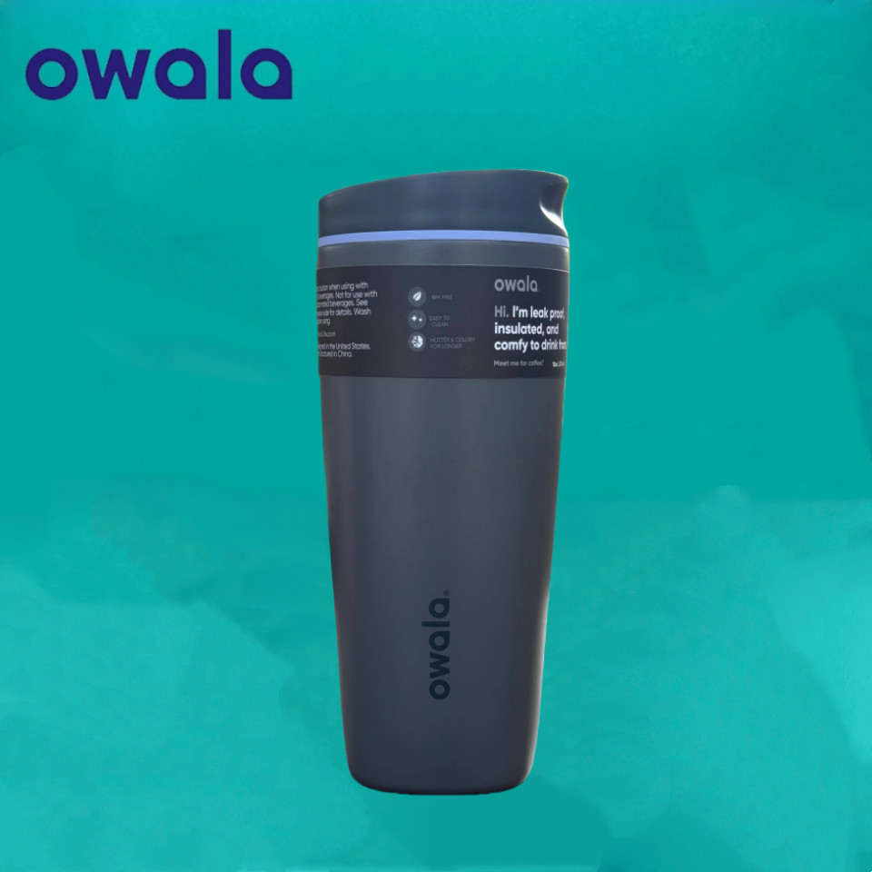 Owala SmoothSip Slider 20oz แก้วเดินทางป้องกันการรั่ว, สแตนเลสหุ้มฉนวนสําหรับกาแฟร้อนและเย็น