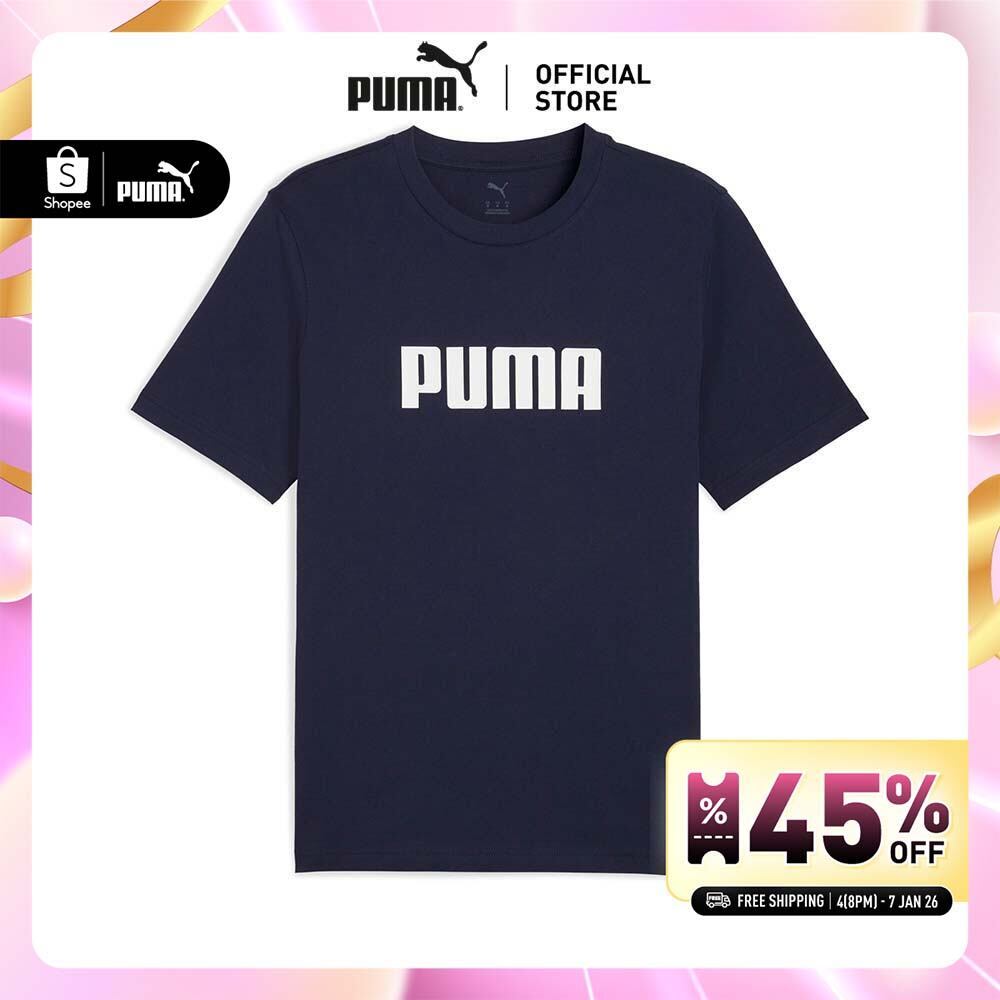 PUMA BASICS – เสื้อยืดโลโก้ Essentials สำหรับผู้ชาย สีฟ้า – 68675906