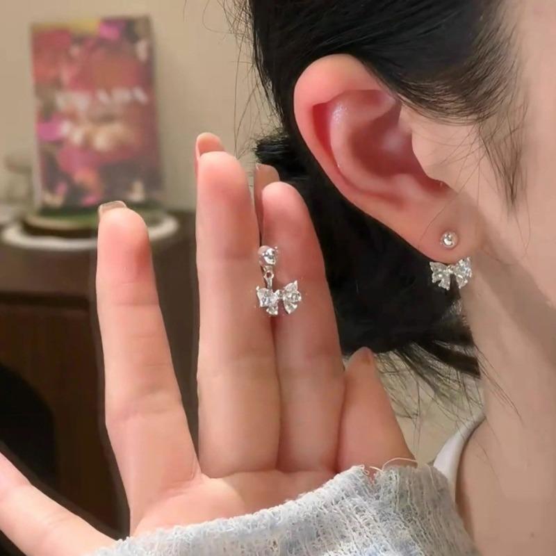 ต่างหูโบว์เพทายห้อย แฟชั่นเกาหลี สำหรับนักเรียนหญิง ของขวัญเครื่องประดับ