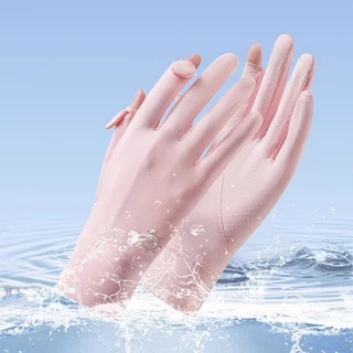 ถุงมือกันแดด UPF50+ ถุงมือผ้าไหมเย็นผู้หญิง ระบายอากาศ กันลื่น สัมผัสหน้าจอได้ อุปกรณ์เสริมสำหรับกีฬากลางแจ้ง