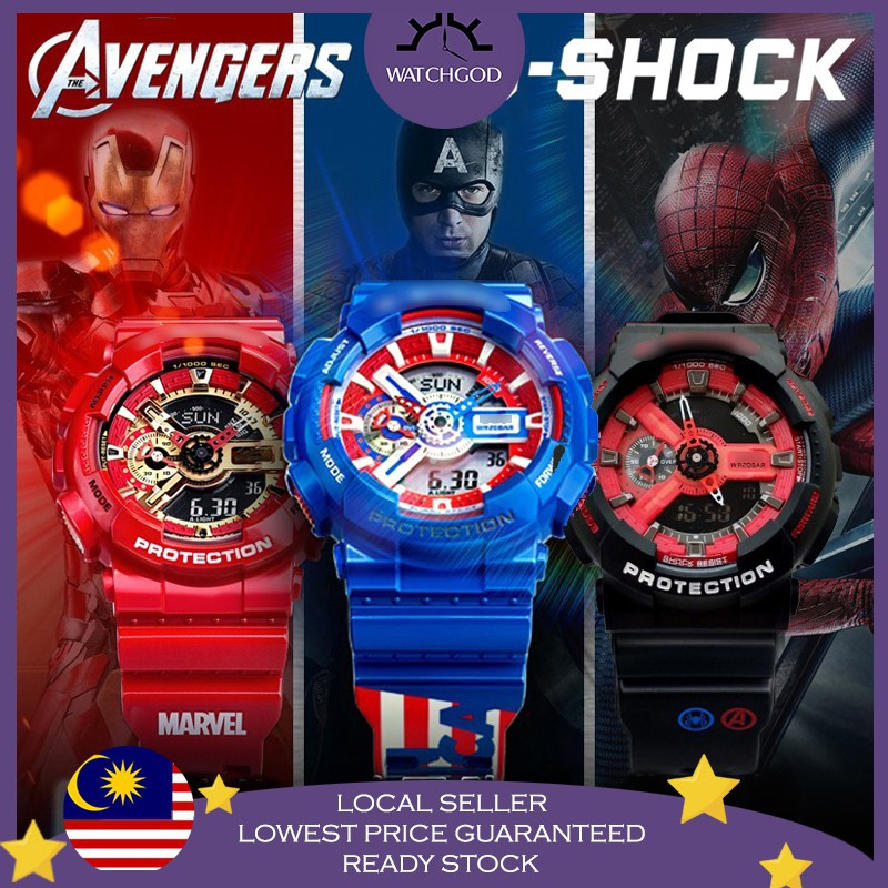 UMIMI-X G นาฬิกา shock GA-110 กีฬา Avengers Hero ดิจิตอลผู้ชายผู้หญิงเด็กกีฬากันน้ํา