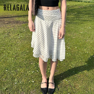 RELAGALA ผู้หญิง 2026 ใหม่ลายจุดพิมพ์ Causal แฟชั่นชุดกระโปรงตาข่ายไม่สม่ําเสมอ