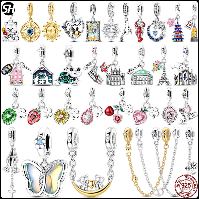 925 Silver Panoramic Point Enchantings Charms Forever Love Pingents Dogs Safety Chain Head สร้อยข้อมือ Origi
