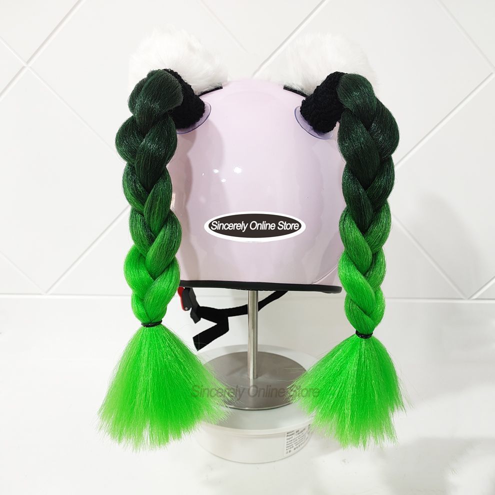 2 หมวกกันน็อค Braids Double Ponytail สกปรก Braids Takeaway Rider หมวกกันน็อครถจักรยานยนต์ตกแต่งหูแมว