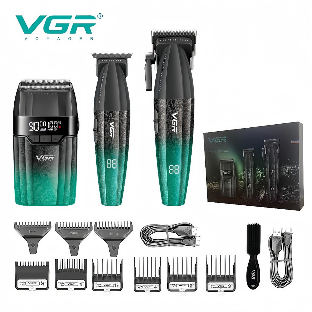 VGR อัพเกรด Professional Hair Clippers  ที่ขายดีที่สุดปรับเครื่องตัดผม (9000 RPM)  LED Electric Hair