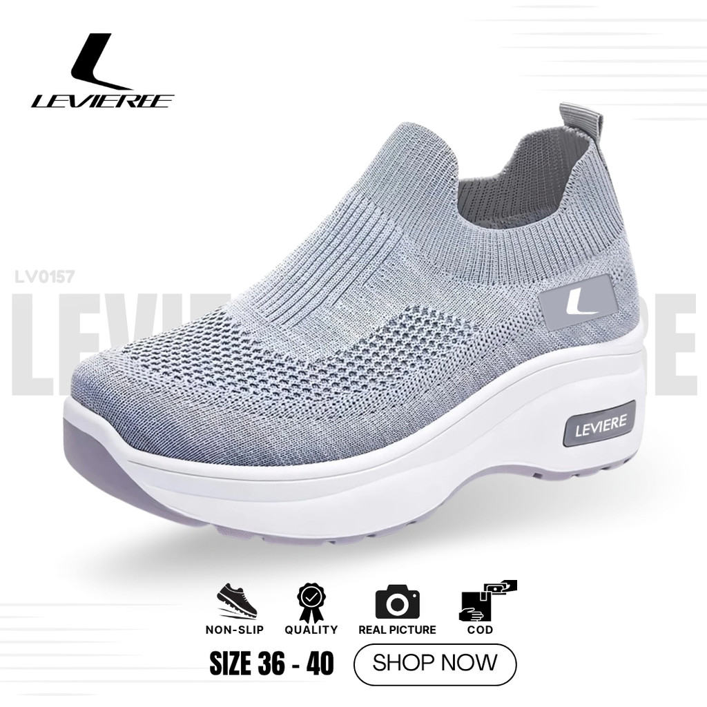 LVR Hyeri LV0157 รองเท้าผ้าใบส้นเตารีดผู้หญิง Levieree Motif ไม่มีกล่องล่าสุด